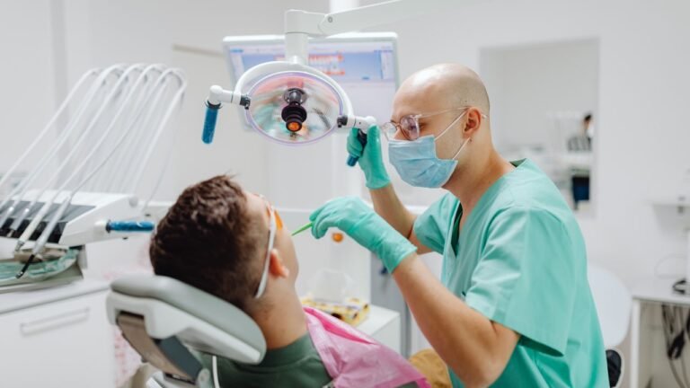 Porcelain crown maintenance and shade check at a dental clinic in Richmond Hill